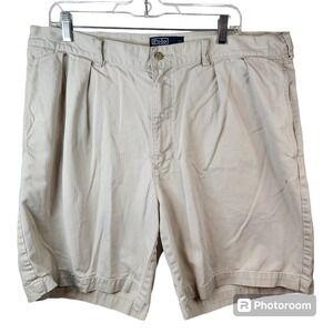 Polo Ralph Lauren Tyler Shorts Mens 40 X 9" Chino Tan Casual Work‎ Golf Pleated
